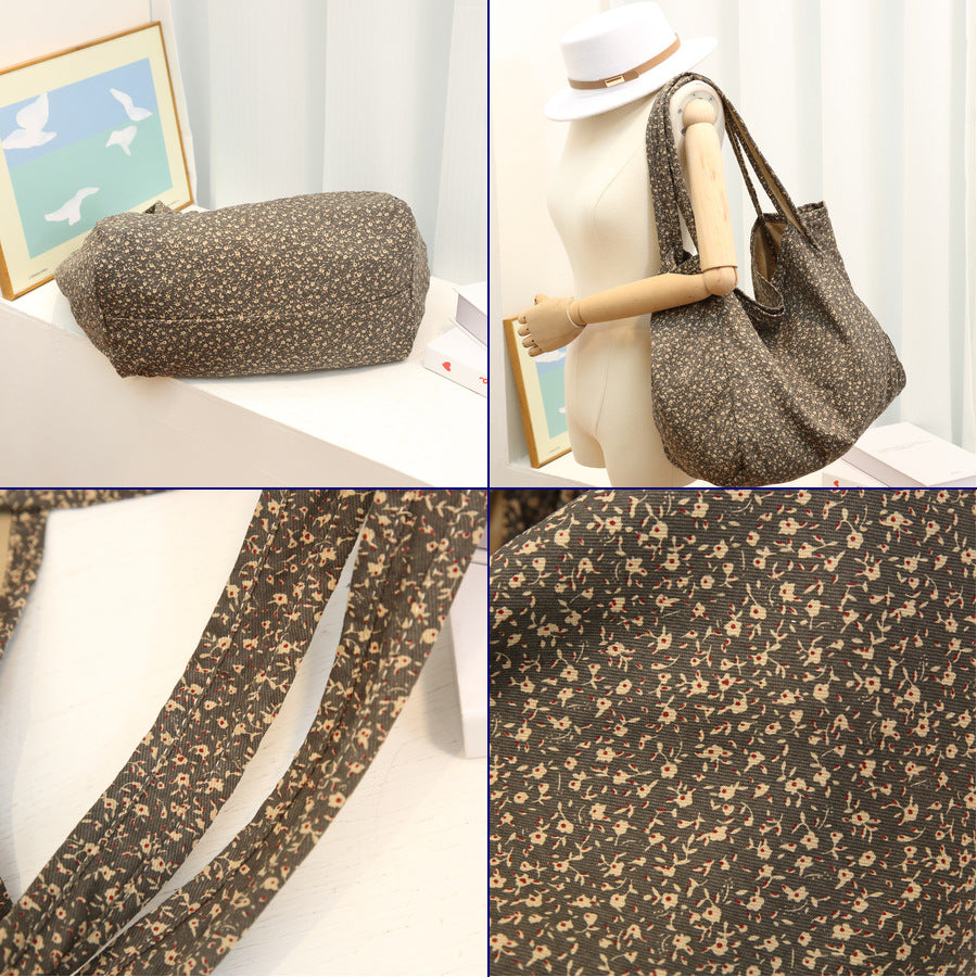 Summer Floral Print Canvas Tote Bag for Women Large Capacity Shoulder Purse, Casual Geometric Pattern Travel Handbag with Versatile Everyday Appeal