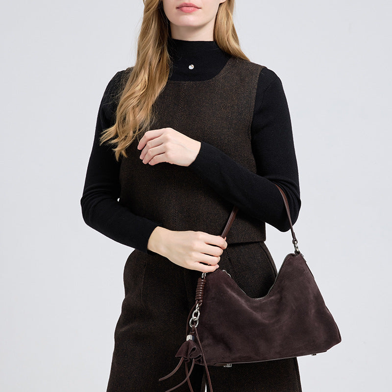 Genuine Leather Suede Tote Bag for Women Vintage Stylish Large Capacity Shoulder Handbag with Soft Premium Texture