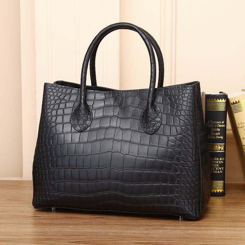 Genuine Leather Crocodile Embossed Garden Tote Bag for Women Large Capacity Shoulder Crossbody Handbag, Trendy Business Purse with Premium Texture