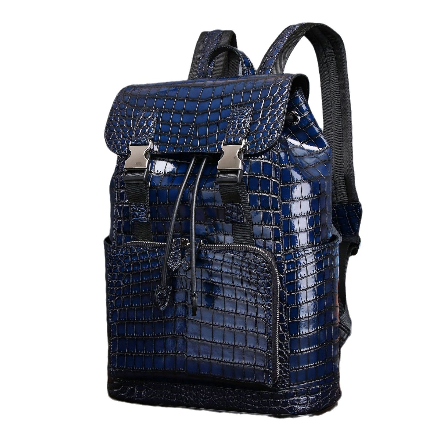 New Arrival Distressed Croc-Effect Men's Backpack, A Large Capacity High-Shine Travel Daypack with Fashionable Outdoor Design, Perfect for Adventure & Everyday