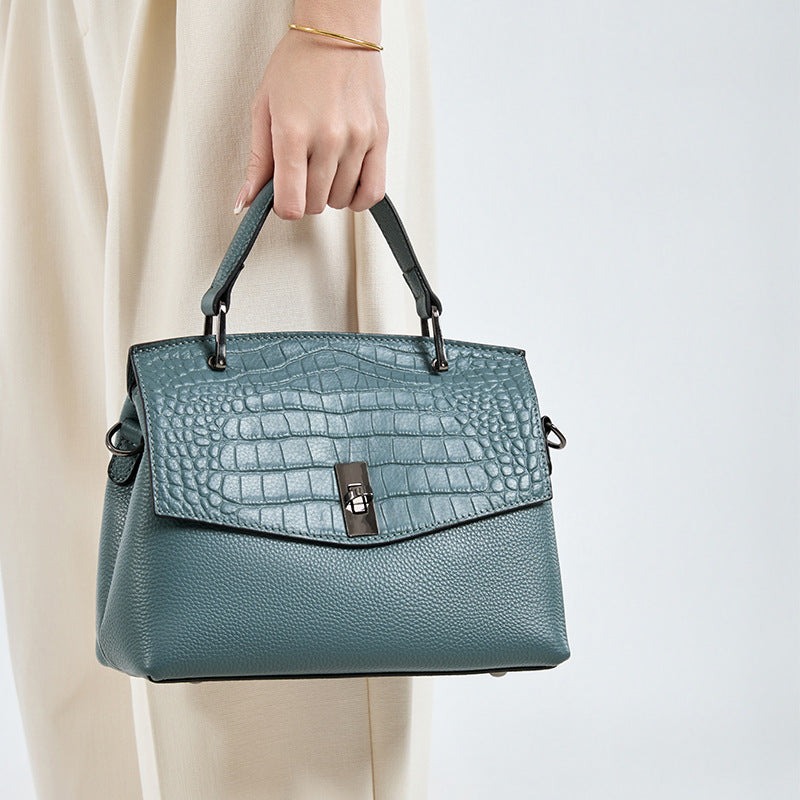 New Arrival Croc-Effect Genuine Leather Small Square Bag for Women, A Premium Top-Layer Cowhide Shoulder Handbag with Elegant Design, Perfect Gift for Mom