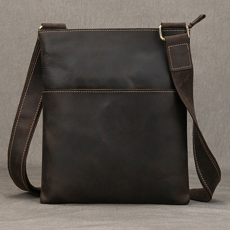 Genuine Top Layer Crazy Horse Cowhide Shoulder Bag for Men, Vintage Minimalist Small Crossbody Purse, Bestseller Casual Bag for Gentlemen