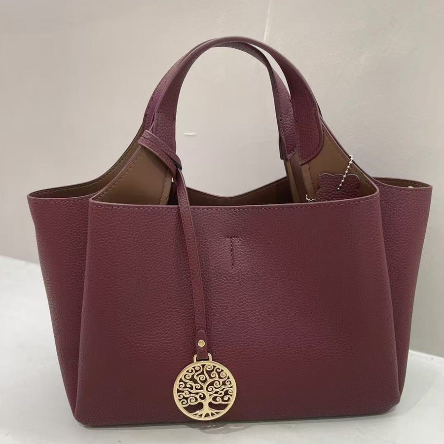 Large Capacity Tote Bag for Women Pebble Grain Leather Handbag Solid Color Top Handle Shoulder Crossbody Purse for Work & Everyday Commute