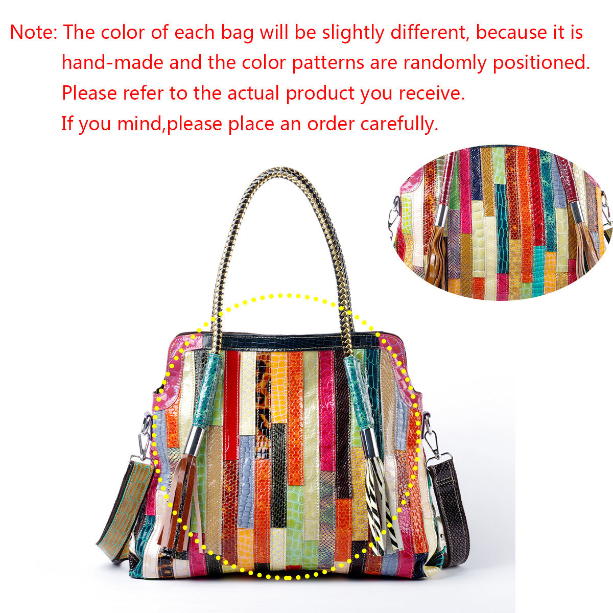 Snakeskin Patent Stripe Color Block Tote Bag with Tassel, Genuine Leather Shoulder Crossbody Purse, Fashionable Handbag for Women