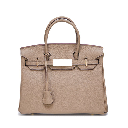 Women's Togo Leather Handbag Large Capacity Top Handle Bag with Gold Hardware, Premium Quality Birkin Style Shoulder Purse