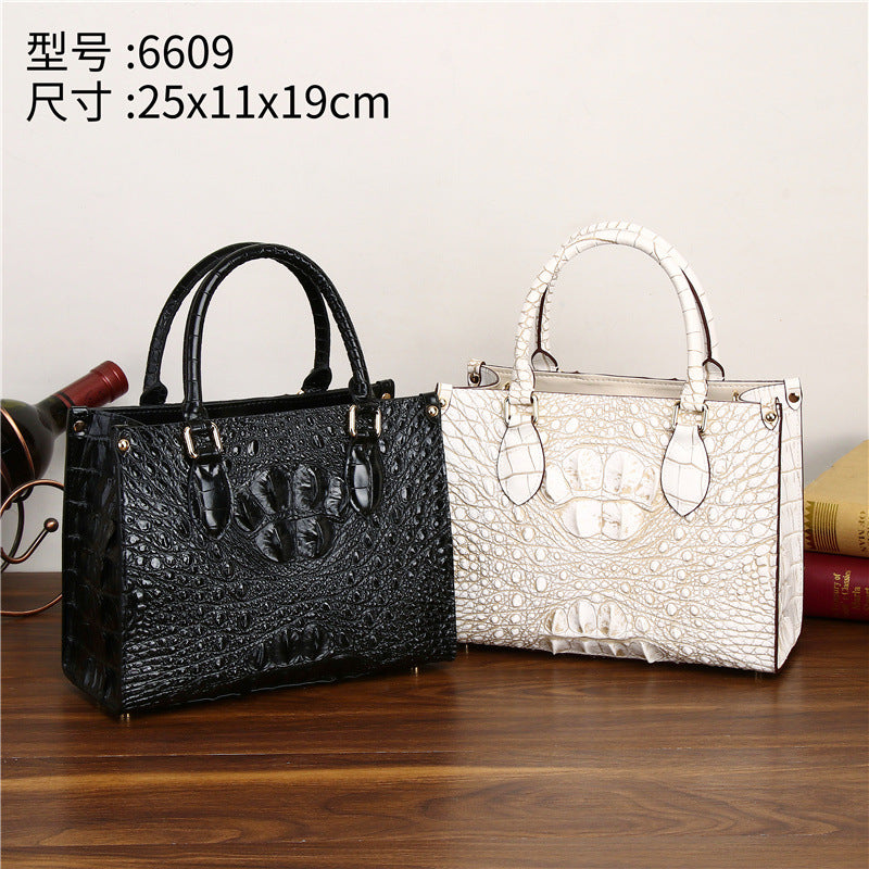 Genuine Leather Couple Tote Bag with Coin Purse, Crocodile Embossed Large Capacity Business Shoulder Handbag for Men and Women