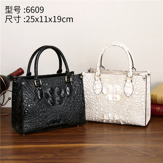 Genuine Leather Couple Tote Bag with Coin Purse, Crocodile Embossed Large Capacity Business Shoulder Handbag for Men and Women