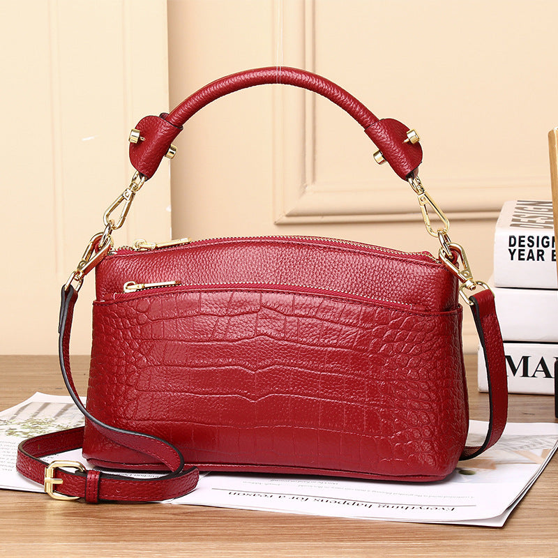 New Arrival Croc-Effect Genuine Leather Bag for Women, A Premium Top-Handle Crossbody Shoulder Handbag with Versatile Design