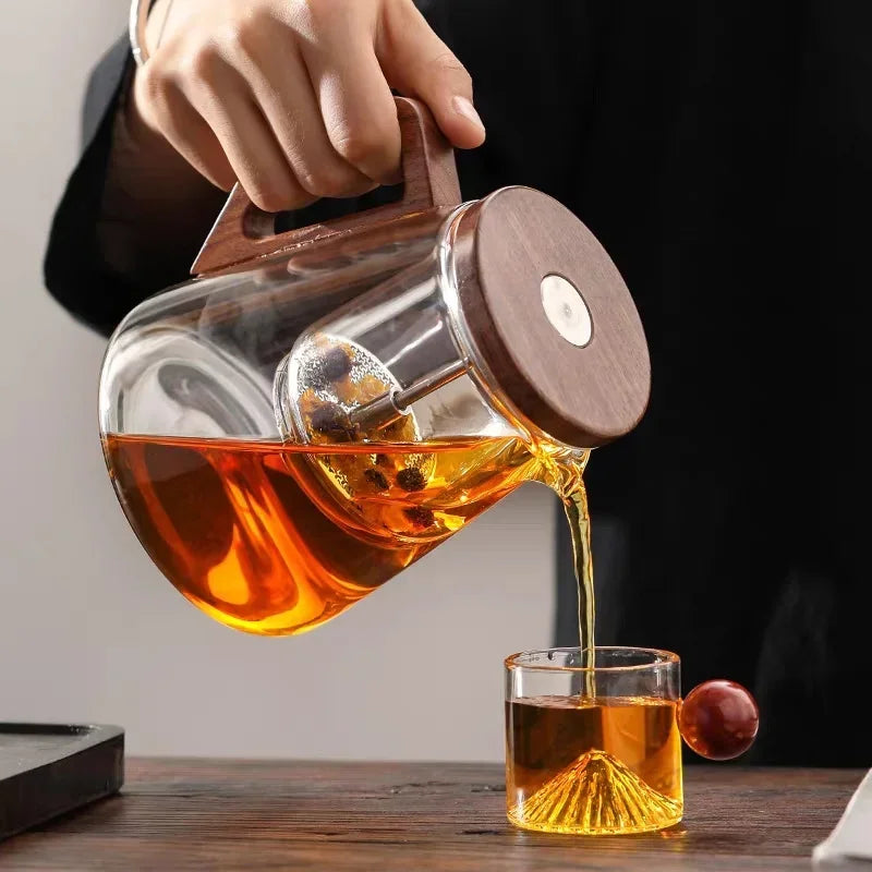 One Click Tea Separation Filtration Glass Teapots With Wood Handle Tea Water Separation Inner Container Tea Pot Kungfu Tea Set