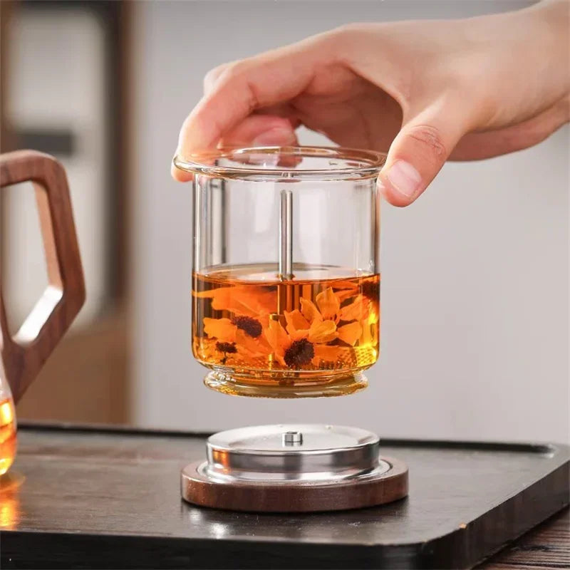 One Click Tea Separation Filtration Glass Teapots With Wood Handle Tea Water Separation Inner Container Tea Pot Kungfu Tea Set