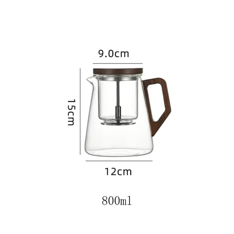 One Click Tea Separation Filtration Glass Teapots With Wood Handle Tea Water Separation Inner Container Tea Pot Kungfu Tea Set