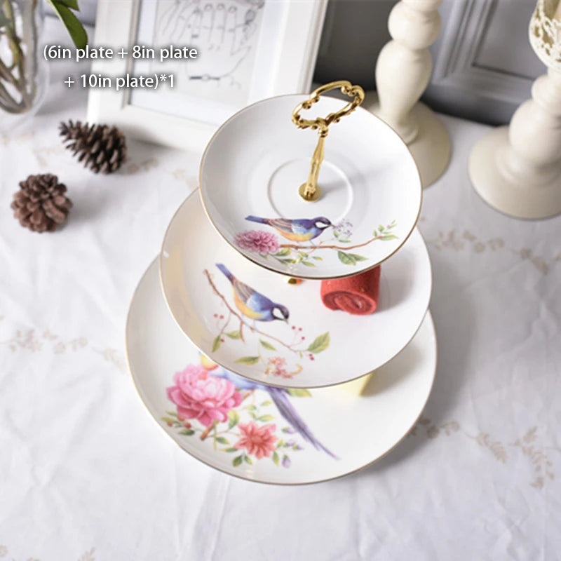 Pastoral Bird Bone China Tea Set Ceramic Tea Cup Pot with Candler Strainer Floral Glass Teapot Set Ceremony Teaware Teacup