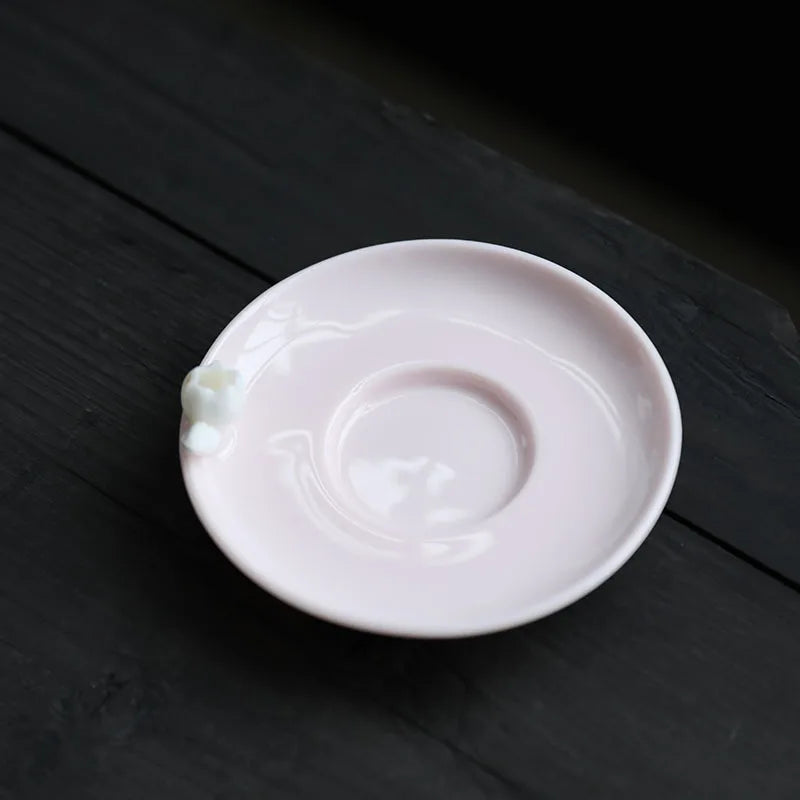 Pink Pinched Flower Tea Cup Master Cup with Coaster Ceramic Teacup Handmade Porcelain Tea Bowl Tea Cup Chinese Kung Fu Tea Set