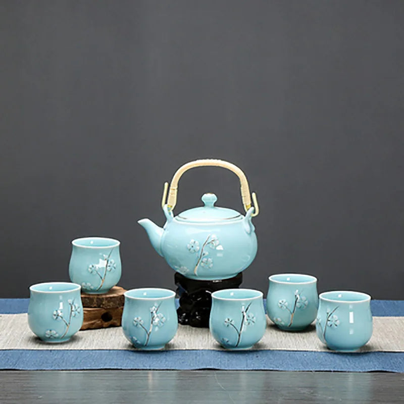 Porcelain 1 Pot 6 Cups Tea Set Chinese Style Ceramic Kung Fu Infuser Teapot Kettle Portable Tea Ceremony Teaware Sets with Tray