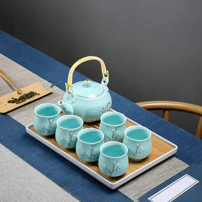 Porcelain 1 Pot 6 Cups Tea Set Chinese Style Ceramic Kung Fu Infuser Teapot Kettle Portable Tea Ceremony Teaware Sets with Tray
