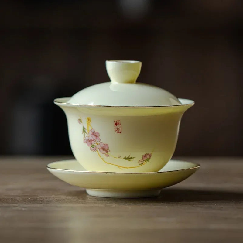 Porcelain Gaiwan Chinese Handmade Teacup Hand-painted Flowers Sancai Tea Tureen Tea Set Accessories Ceramic Travel Tea Bowl