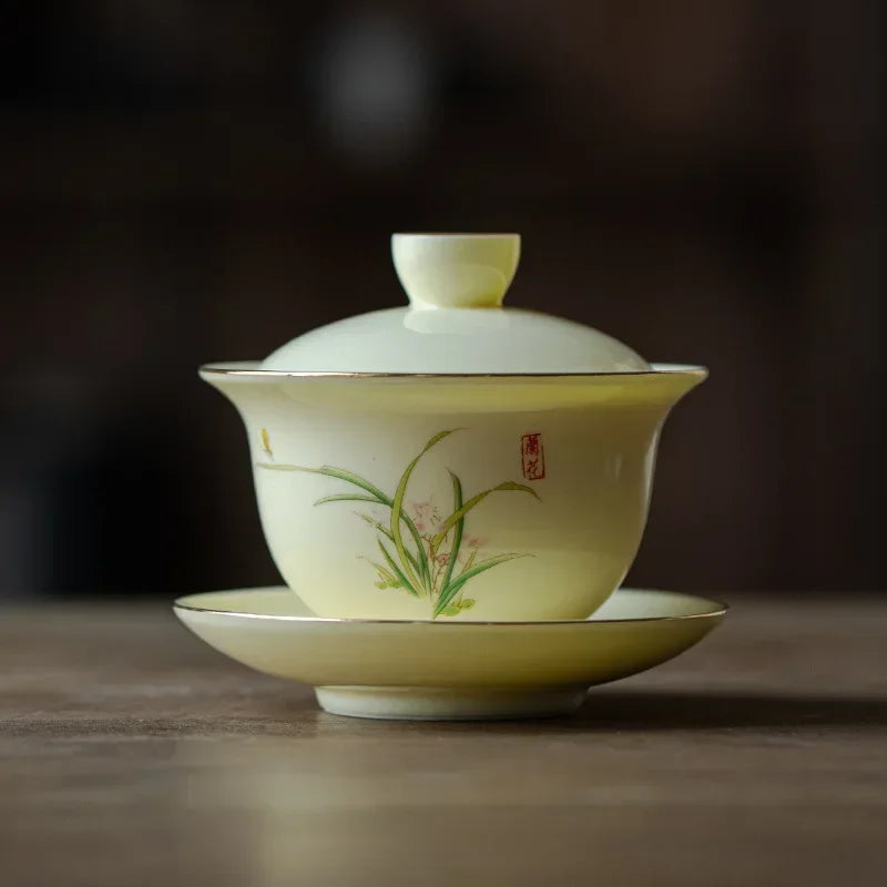 Porcelain Gaiwan Chinese Handmade Teacup Hand-painted Flowers Sancai Tea Tureen Tea Set Accessories Ceramic Travel Tea Bowl