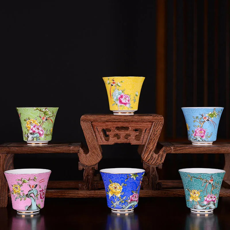 Porcelain Handmade Teacup Ceramic Kungfu Tea Cup Tea Bowl Single Teaware 50ml Floral Pattern Decorated Gift Storage Supply