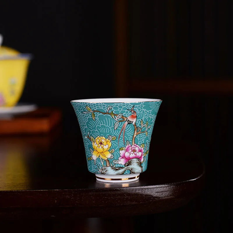 Porcelain Handmade Teacup Ceramic Kungfu Tea Cup Tea Bowl Single Teaware 50ml Floral Pattern Decorated Gift Storage Supply
