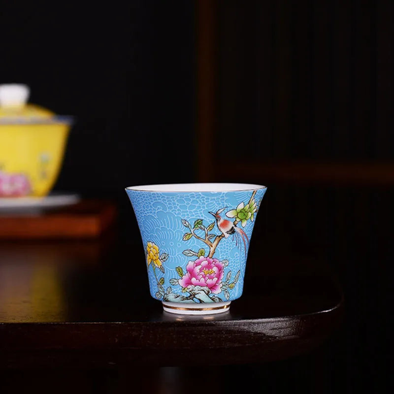 Porcelain Handmade Teacup Ceramic Kungfu Tea Cup Tea Bowl Single Teaware 50ml Floral Pattern Decorated Gift Storage Supply
