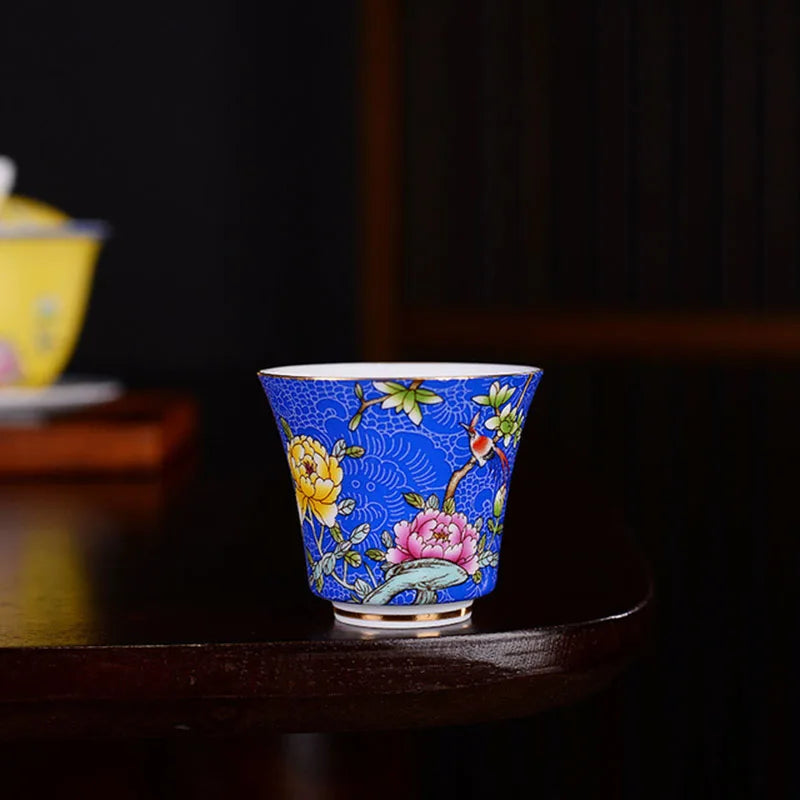 Porcelain Handmade Teacup Ceramic Kungfu Tea Cup Tea Bowl Single Teaware 50ml Floral Pattern Decorated Gift Storage Supply