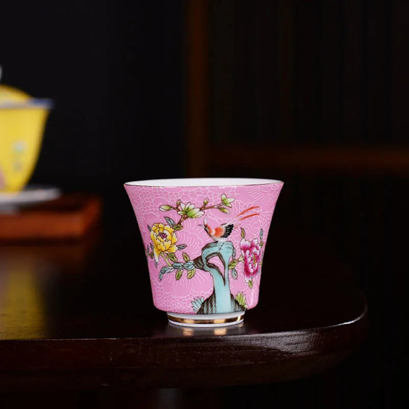 Porcelain Handmade Teacup Ceramic Kungfu Tea Cup Tea Bowl Single Teaware 50ml Floral Pattern Decorated Gift Storage Supply
