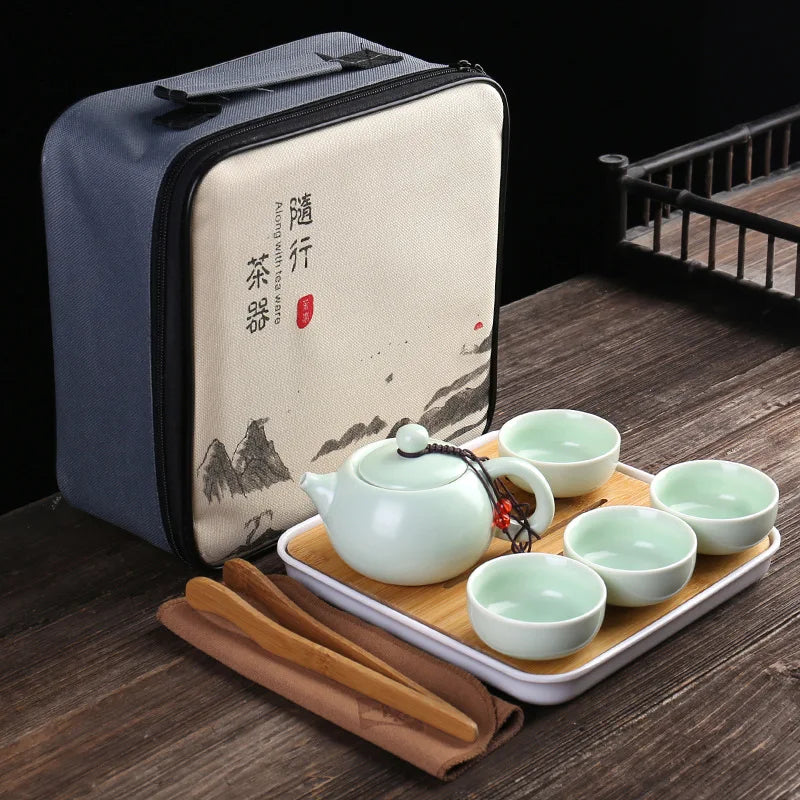 Portable Ceramic Teaware Set Chinese Kung Fu Teaset Teapot Traveller Teaware with Bag Teaset Gaiwan Tea Cups of Tea Ceremony