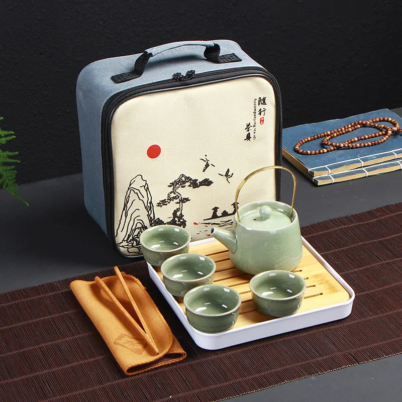Portable Ceramic Teaware Set Chinese Kung Fu Teaset Teapot Traveller Teaware with Bag Teaset Gaiwan Tea Cups of Tea Ceremony