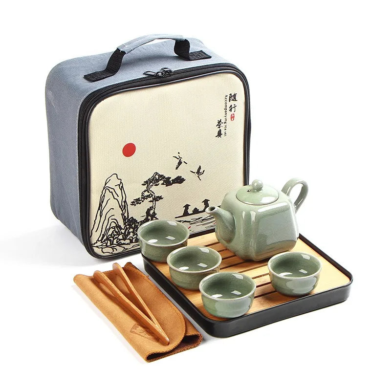 Portable Ceramic Teaware Set Chinese Kung Fu Teaset Teapot Traveller Teaware with Bag Teaset Gaiwan Tea Cups of Tea Ceremony