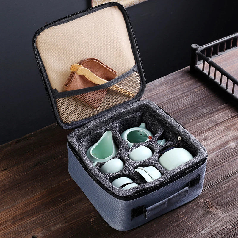 Portable Ceramic Teaware Set Chinese Kung Fu Teaset Teapot Traveller Teaware with Bag Teaset Gaiwan Tea Cups of Tea Ceremony
