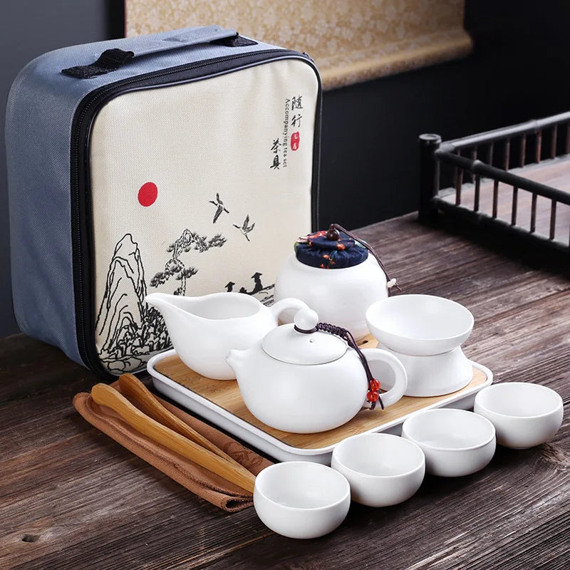 Portable Ceramic Teaware Set Chinese Kung Fu Teaset Teapot Traveller Teaware with Bag Teaset Gaiwan Tea Cups of Tea Ceremony