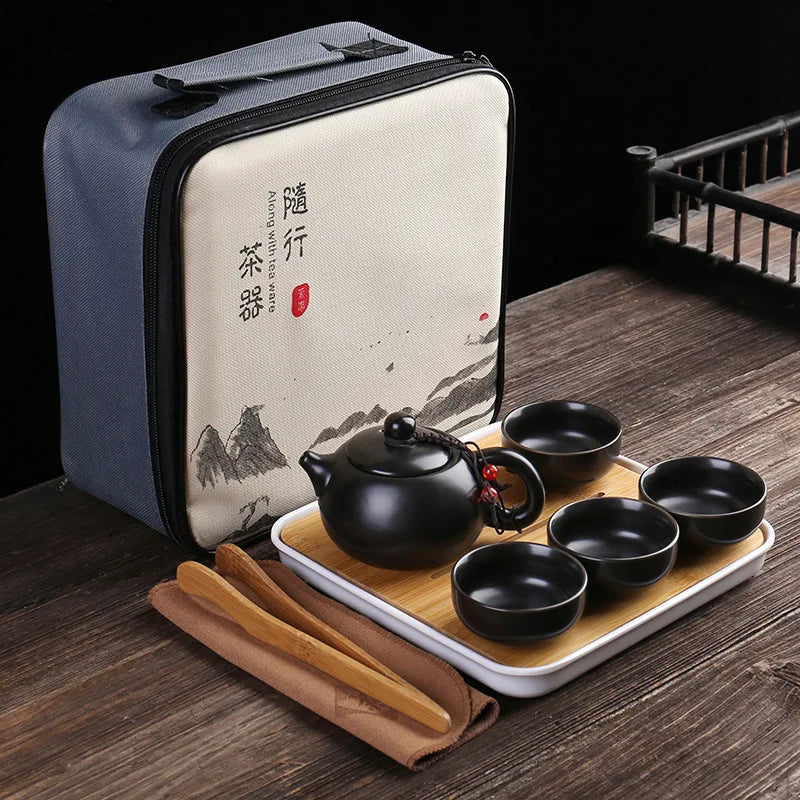 Portable Ceramic Teaware Set Chinese Kung Fu Teaset Teapot Traveller Teaware with Bag Teaset Gaiwan Tea Cups of Tea Ceremony