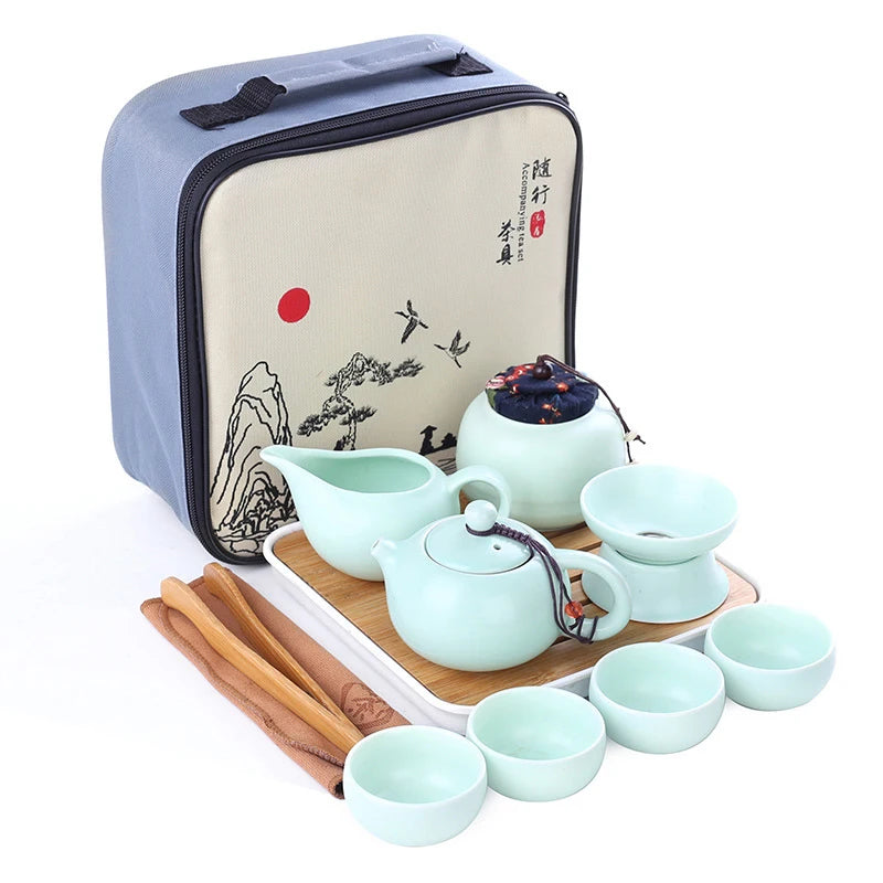Portable Ceramic Teaware Set Chinese Kung Fu Teaset Teapot Traveller Teaware with Bag Teaset Gaiwan Tea Cups of Tea Ceremony