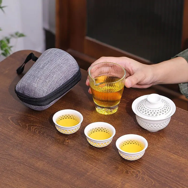 Portable Kung Fu Travel Tea Set  Porcelain Gaiwan Tea Cups Mug of Tea Ceremony Teapot Chinese Ceramic Teacup Drinkware