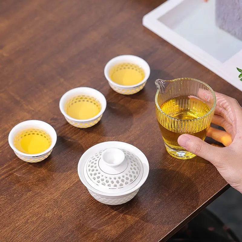 Portable Kung Fu Travel Tea Set  Porcelain Gaiwan Tea Cups Mug of Tea Ceremony Teapot Chinese Ceramic Teacup Drinkware