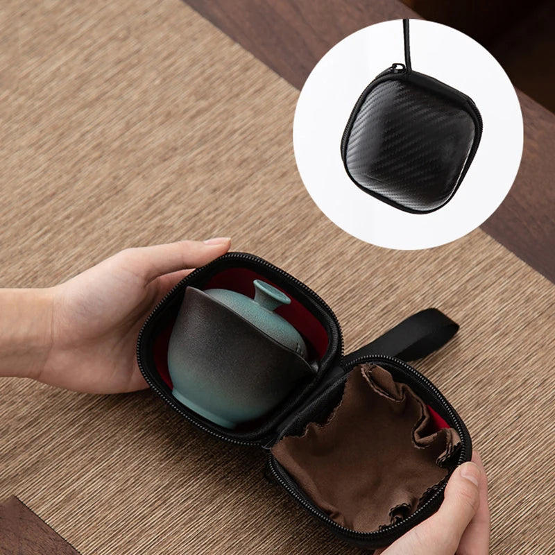 Portable Outdoor Travel Tea Set  Ceramic Porcelain Kung Fu Teaset Teaware Gaiwan Anti-scalding 1 Pot 2 Cups Teapot Infuser Tea