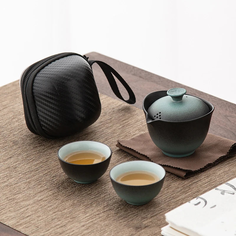 Portable Outdoor Travel Tea Set  Ceramic Porcelain Kung Fu Teaset Teaware Gaiwan Anti-scalding 1 Pot 2 Cups Teapot Infuser Tea