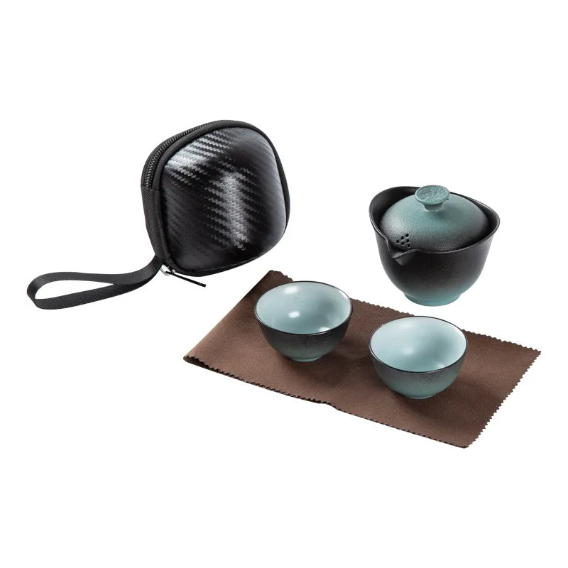Portable Outdoor Travel Tea Set  Ceramic Porcelain Kung Fu Teaset Teaware Gaiwan Anti-scalding 1 Pot 2 Cups Teapot Infuser Tea