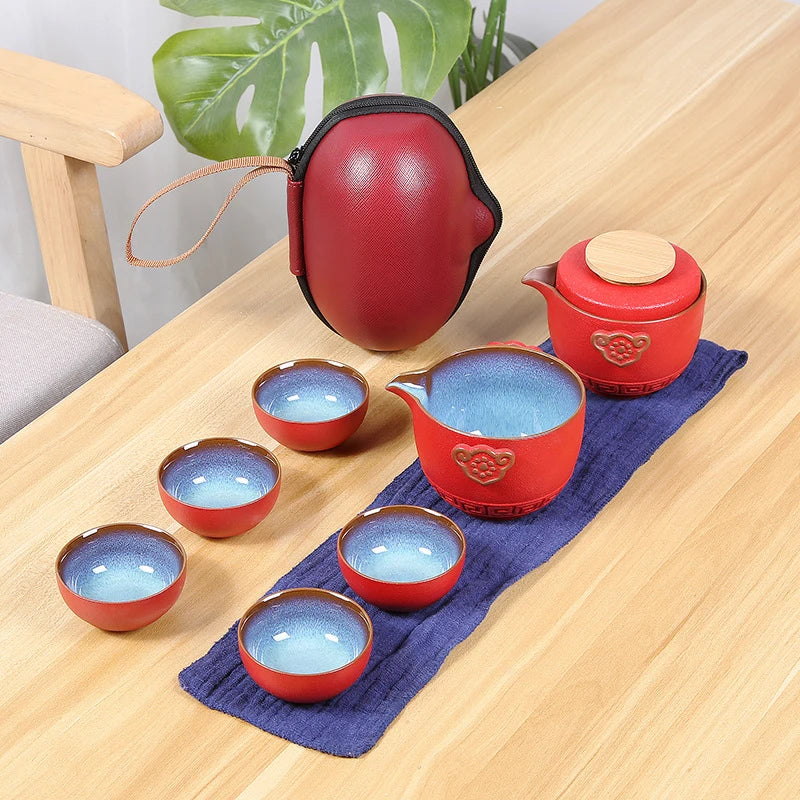 Portable Tea set include 1 Teapot 5 Teacups ,Beautiful and easy teapot kettle,Chinese Travel Ceramic Portable Teaset gaiwan