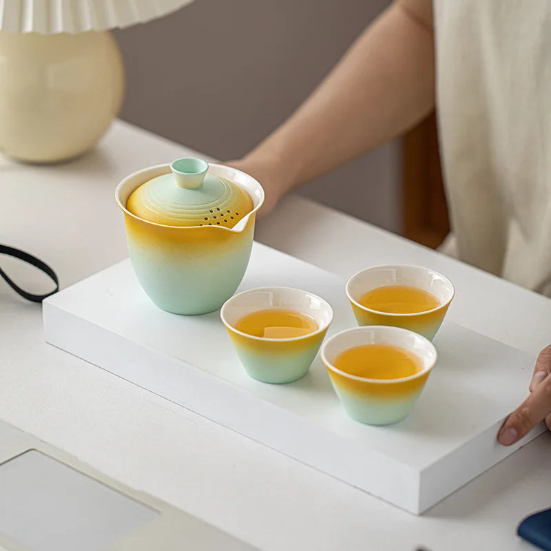 Portable Teapot Teacup Set with Travel Kit Kung Fu Teaware Ceramic Outdoor Tea Pots Chinese Tea Pot and Cup Set