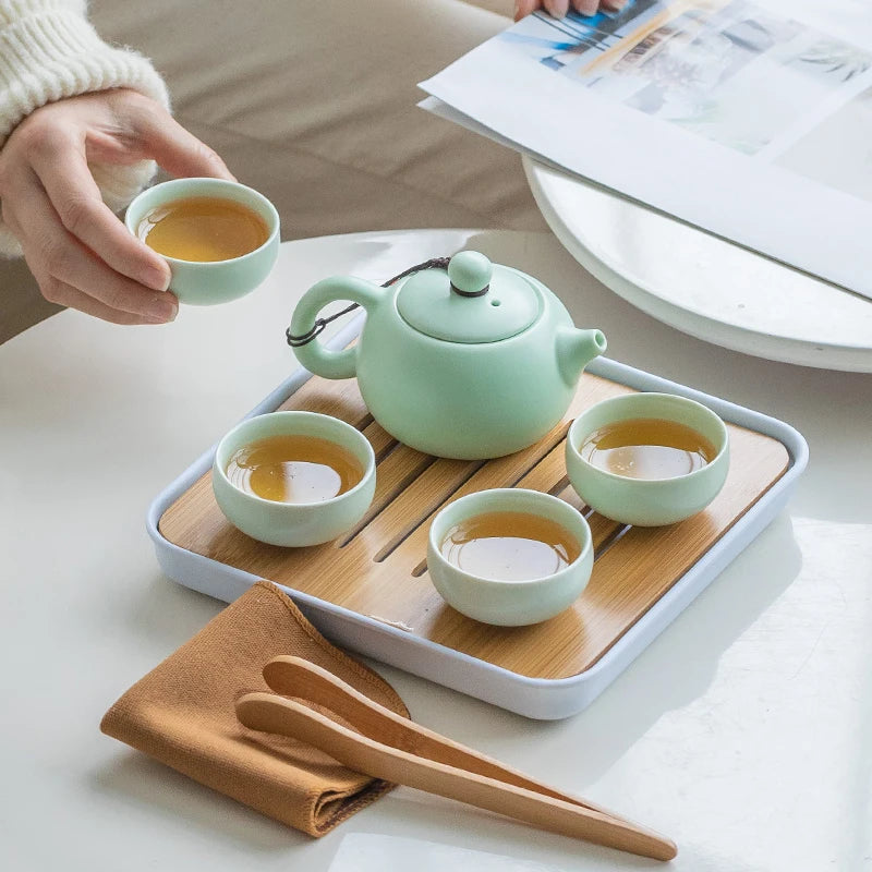 Portable Teaware Home Office Chinese Ceramic Teapot Set Travel Tea set Porcelain Teacups Teaware with Serving Tray Tea Infuser