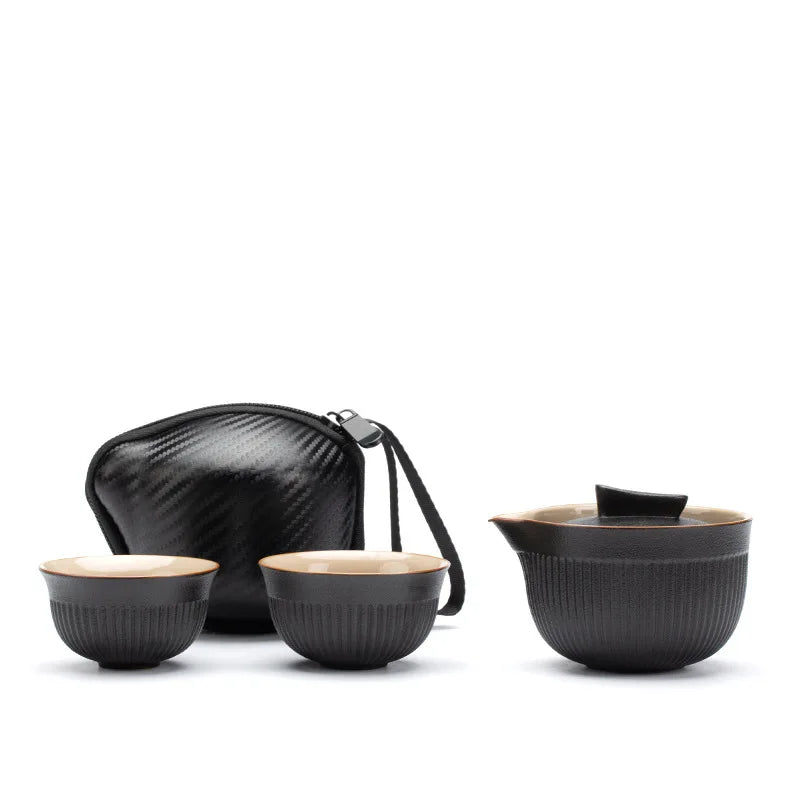 Portable Travel Tea Set  Ceramic Teapot Kettle Quik Pots One pot and two cups Teaware Chinese Drink TeapotsTea Cup
