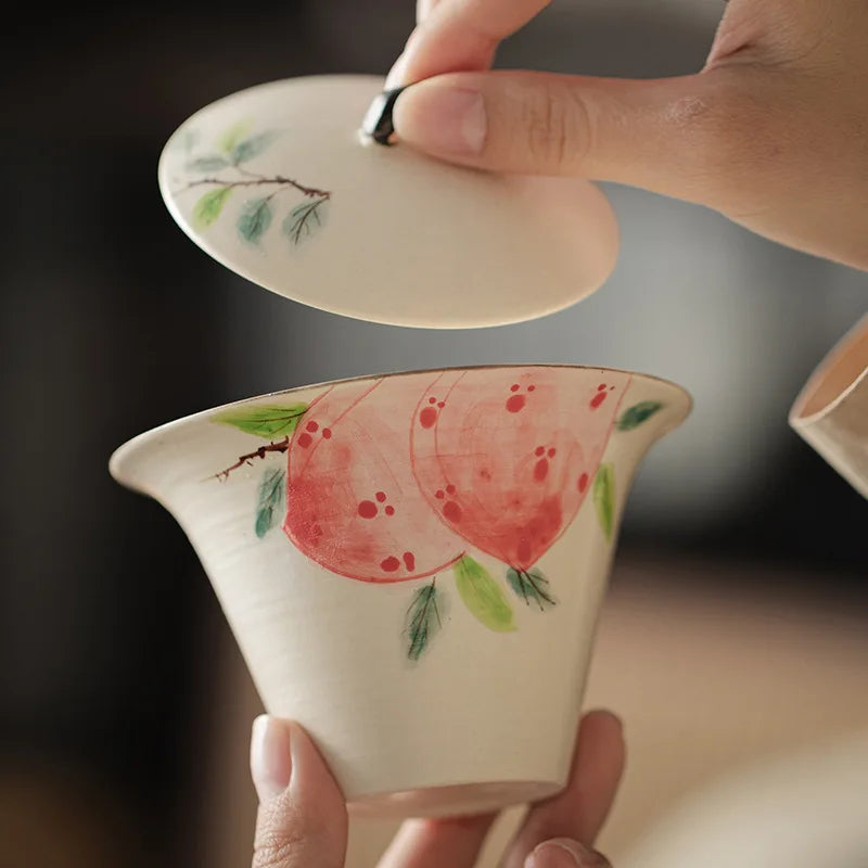 Pottery Gaiwan Chinese Gongfu Tea Tureen Teaware Cups Handpainted High End Tea Cup Elegant Ceramic Tea Bowl Set