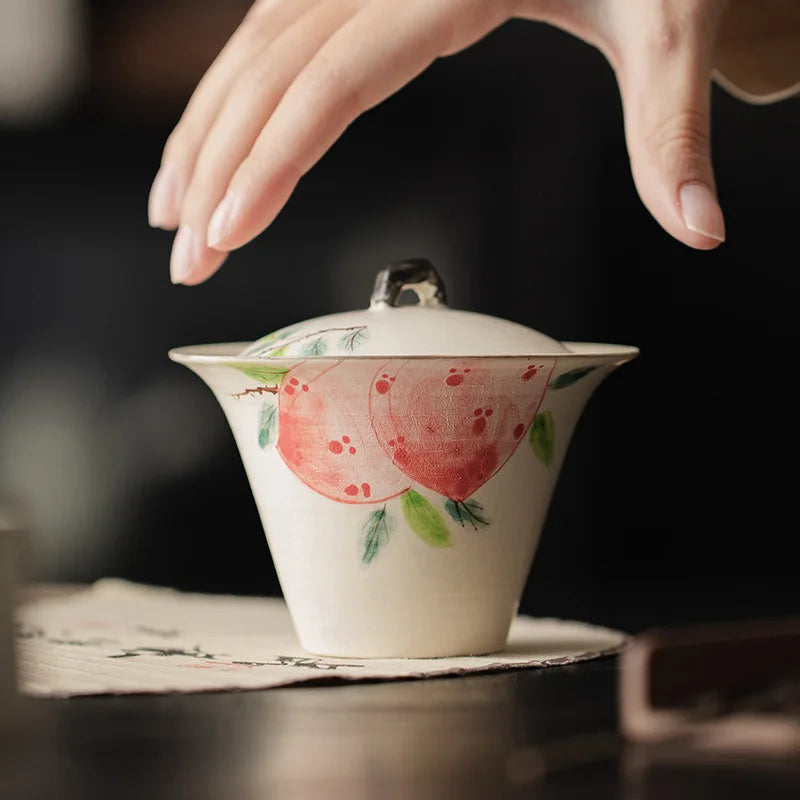 Pottery Gaiwan Chinese Gongfu Tea Tureen Teaware Cups Handpainted High End Tea Cup Elegant Ceramic Tea Bowl Set