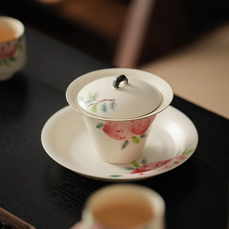Pottery Gaiwan Chinese Gongfu Tea Tureen Teaware Cups Handpainted High End Tea Cup Elegant Ceramic Tea Bowl Set