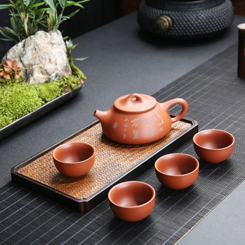 Purple Clay Tea Set ZishaTeapot Handmade Chinese Yixing Kettle Puer Green Tea Kung Fu Teapot Set Zisha Teaware