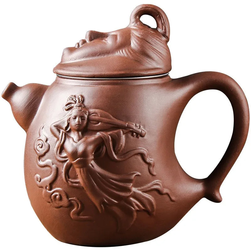 Purple Clay Teapot, Large Capacity, Feitian Tea Pot, Built-in Stainless Steel Filter Tea Maker, Household Kung Fu Tea Set 600ml