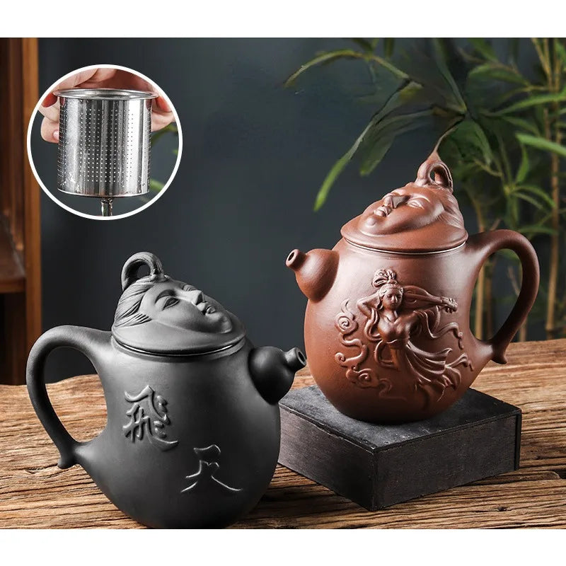 Purple Clay Teapot, Large Capacity, Feitian Tea Pot, Built-in Stainless Steel Filter Tea Maker, Household Kung Fu Tea Set 600ml