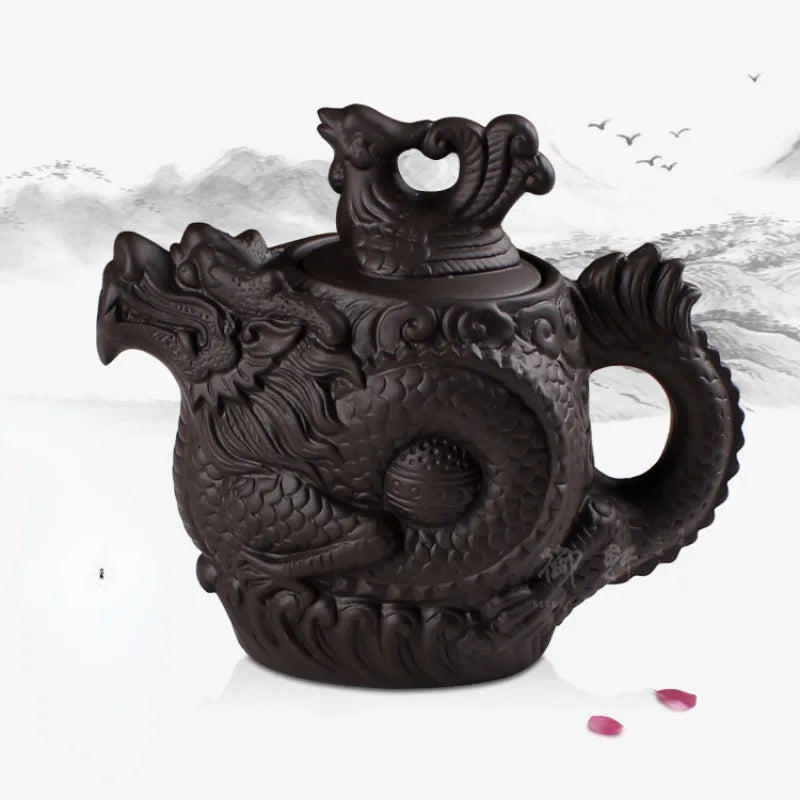 Purple Clay Teapot Traditional Chinese Tea Pot Dragon and Phoenix Tea Kettle Premium Tea Purple Clay Tea Set