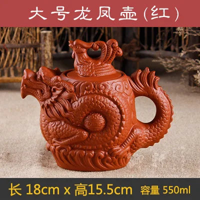 Purple Clay Teapot Traditional Chinese Tea Pot Dragon and Phoenix Tea Kettle Premium Tea Purple Clay Tea Set